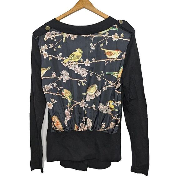 Ted Baker London Sweater Cardigan Black Floral Back Gold Buttons Size 4 / 10 - Picture 2 of 9